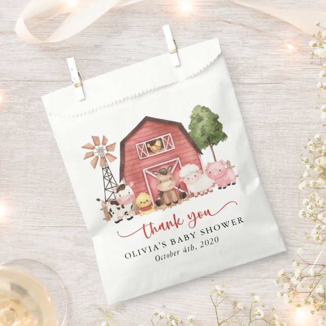 Farm Animals, Cute Animals, Red Barn, Baby Shower Geschenktütchen (Ausgeschnitten)