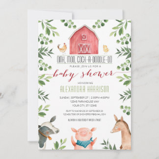 Farm Animals Greenery Baby Shower Invitation Einladung