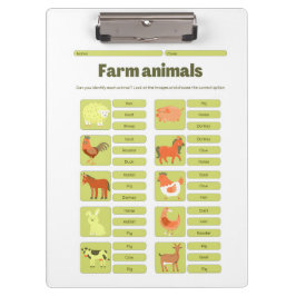 Farm Animals Identification Educational Worksheet Klemmbrett