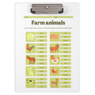 Farm Animals Identification Educational Worksheet Klemmbrett