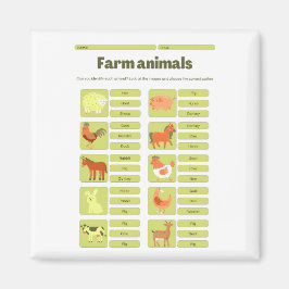 Farm Animals Identification Educational Worksheet Magnet