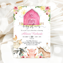 Farm Animals Pink Baby Shower Invitation Einladung