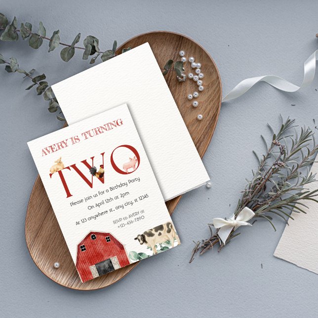 Farm Animals Second Birthday Party Invitation Einladung (Farm Animals Second Birthday Party Invitation)