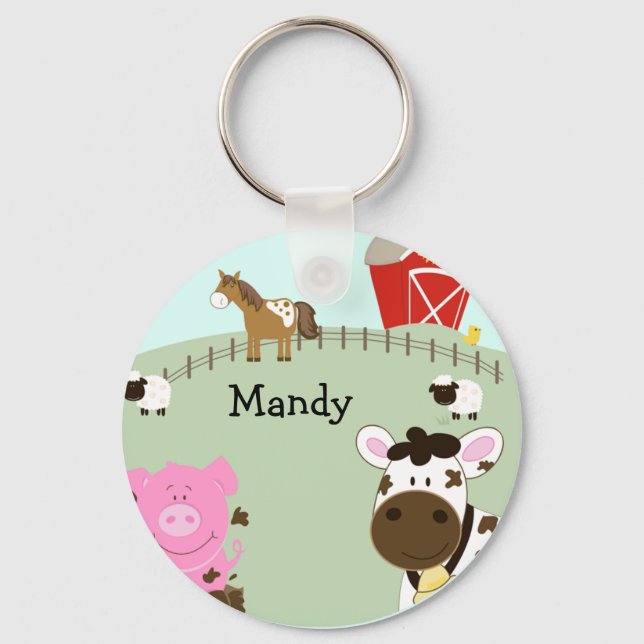 Farm Babies Barnyard Gefallen oder Name SCHLÜSSELA Schlüsselanhänger (Vorderseite)