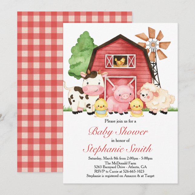 Farm Baby Dusche Einladung, Barnyard Baby Dusche Einladung (Vorne/Hinten)