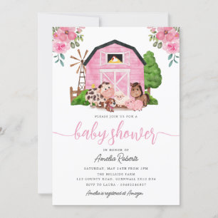 Farm Baby Dusche Einladung, Rosa Stall einladen Einladung