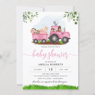 Farm Baby Dusche Einladung, Rosa Traktor einladen Einladung