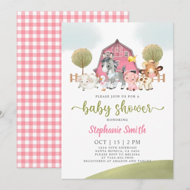 Farm Baby Shower Girl Einladung (Vorne/Hinten)