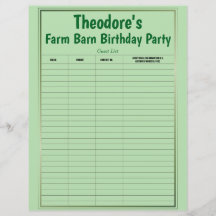 Farm Barn Birthday Party Guest List