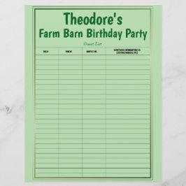 Farm Barn Birthday Party Guest List