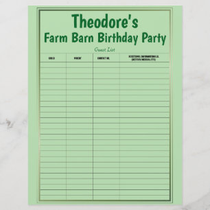 Farm Barn Birthday Party Guest List