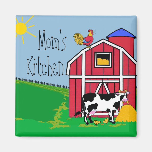Farm Barn Rooster-Mama Kitchen Magnet (Vorne)