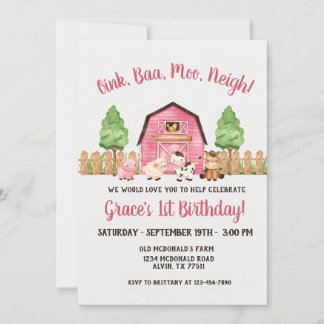 Farm Barnyard 1er anniversaire Invitation