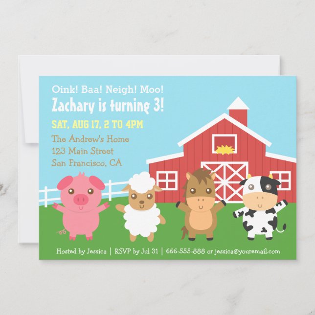 Farm Barnyard Animal Birthday Party Einladungen (Vorderseite)