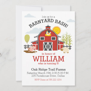 Farm Barnyard Anniversaire Fête Invitation