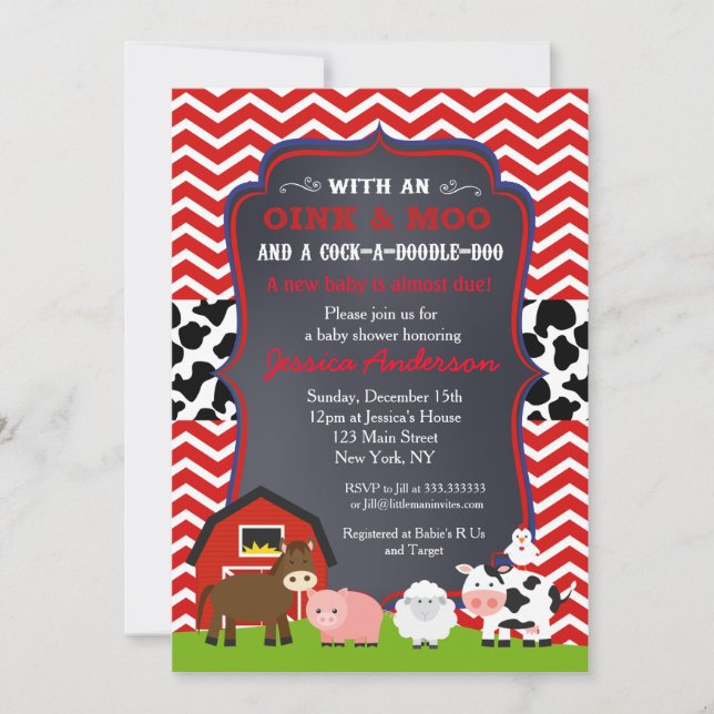 Farm Barnyard Baby Shower Invitations (Devant)