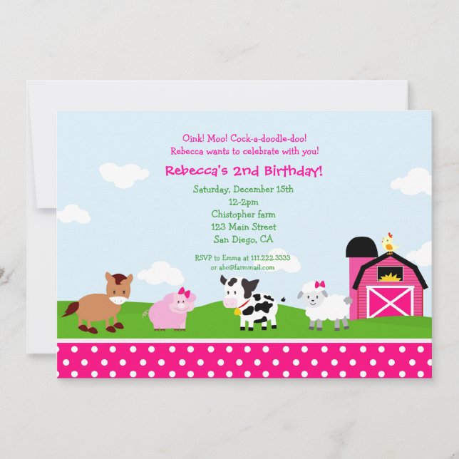 Farm Barnyard Birthday Invitations for girl (Devant)