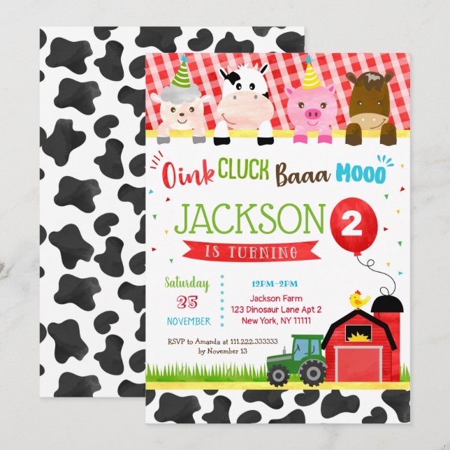 Farm Barnyard Invitations de fête d'anniversaire (Devant / Derrière)