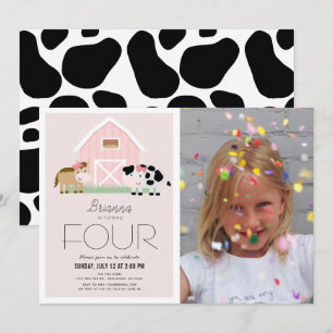 Farm Barnyard Pink Girl Foto Geburtstag Einladung