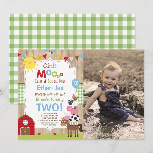 Farm Birthday Einladung Barnyard Geburtstagspartei (Vorne/Hinten)