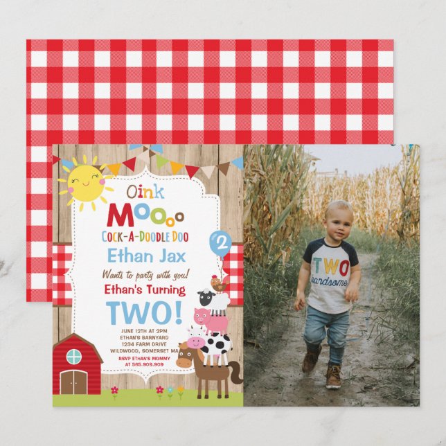 Farm Birthday Einladung Barnyard Geburtstagspartei (Vorne/Hinten)