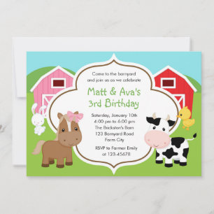 Farm Birthday Einladung - Boy Girl Twins Barnyard