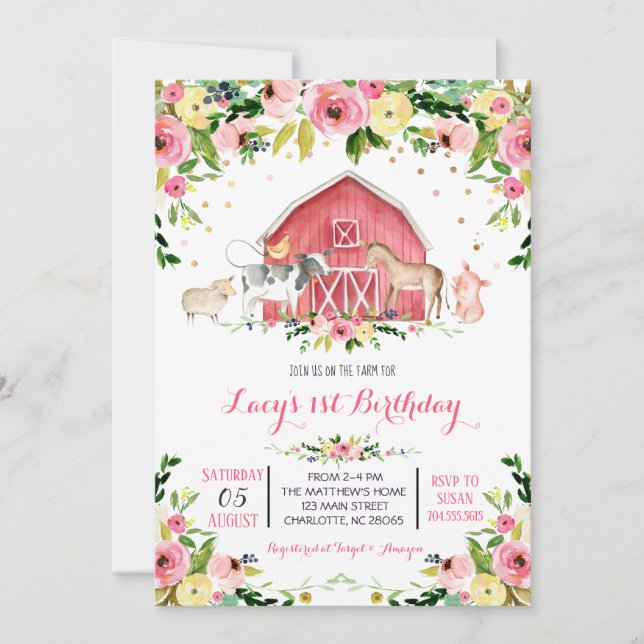 Farm Birthday Einladung, Farm Geburtstag Einladung (Vorderseite)