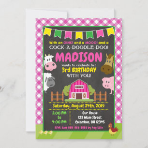 Farm Birthday Invasion / Girl Barnyard Party Einladung