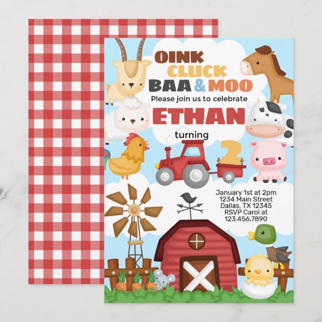 Farm Birthday Party Einladung (Vorne/Hinten)