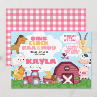 Farm Birthday Party Einladung Pink Girl