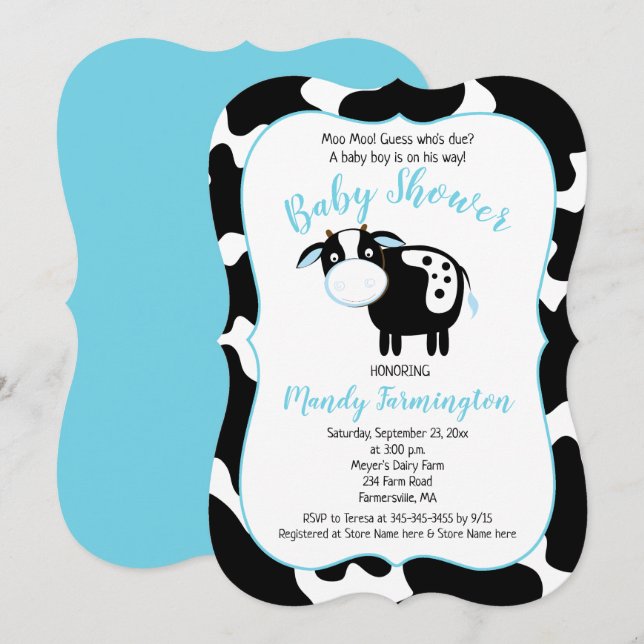 Farm Dairy Cow Boy Baby Shower Einladung (Vorne/Hinten)