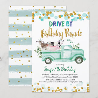 Farm Drive by Boy Birthday Parade Einladung