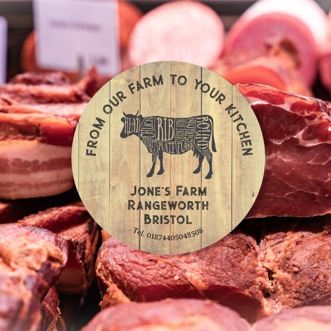 Farm Fresh Beef Sticker | Rustic Cow Logo Label  (Créateur téléchargé)