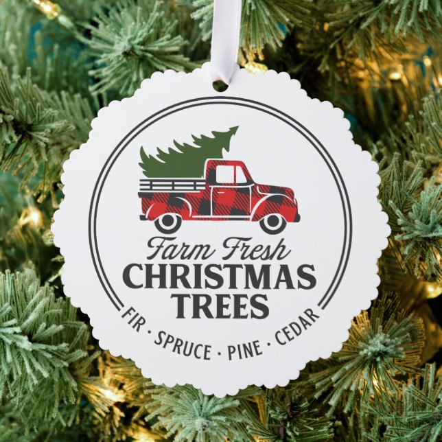 Farm Fresh Christmas Trees Truck Ornament Karte (Insitu (Baum))