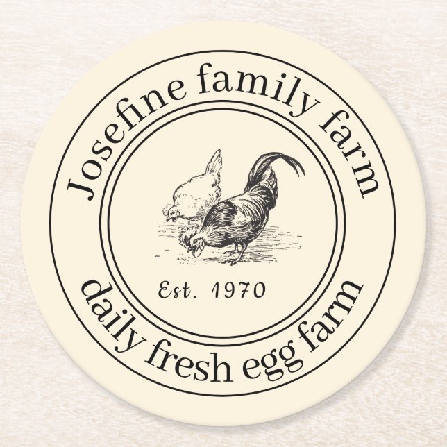 Farm Fresh Eggs Chicken Coop Rustic Country Farm Runder Pappuntersetzer (Vorderseite)
