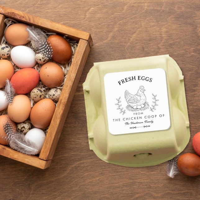 Farm Fresh Eggs Custom Name label, Egg Carton  Quadratischer Aufkleber (Von Creator hochgeladen)