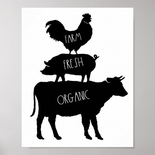 Farm Fresh Organic Rooster Pig Cow Poster (Vorne)