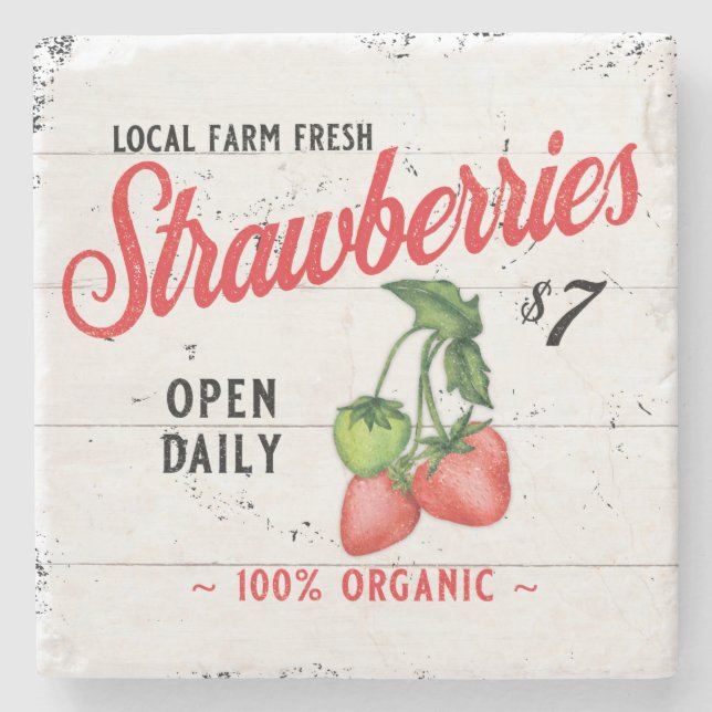 FARM FRESH STRAWBERRIES STRAWBERRY PATCH FARMHOUSE STEINUNTERSETZER (Vorderseite)