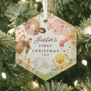 Farm Friends Baby's erstes Weihnachten Ornament Aus Glas