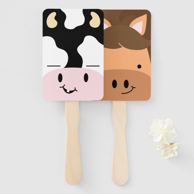 Farm Friends Cow & Pony Hand Fan Masken Fächer (Vorne und Hinten)