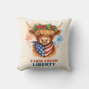 Farm Frische Freiheit Highland Cow Patriotische US Kissen