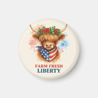 Farm Frische Freiheit Highland Cow Patriotische US Magnet