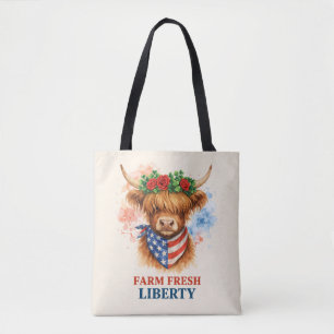 Farm Frische Freiheit Highland Cow Patriotische US Tasche