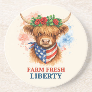 Farm Frische Freiheit Highland Kuh Patriotische US Getränkeuntersetzer