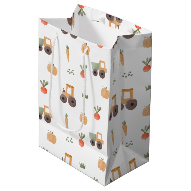 Farm Garden Wasserfarbe Muster Mittlere Geschenktüte (Vorderseite Schrägansicht)