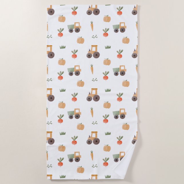 Farm Garden Wasserfarbe Muster Strandtuch (Vorderseite)