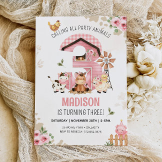 FARM GEBURTSTAG Landtiere 3. Geburtstag Einladung