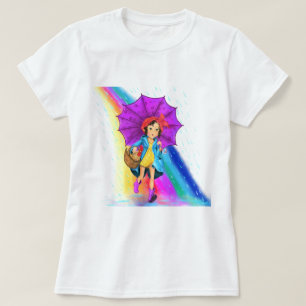 Farm Girl mit Regenbogen-T - Shirt