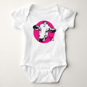 Farm Girl Pink Cow Baby Bodysuit Strampler
