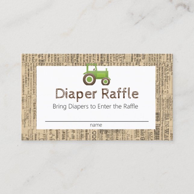 Farm Green Traktor Diaper Raffekarte Visitenkarte (Vorderseite)